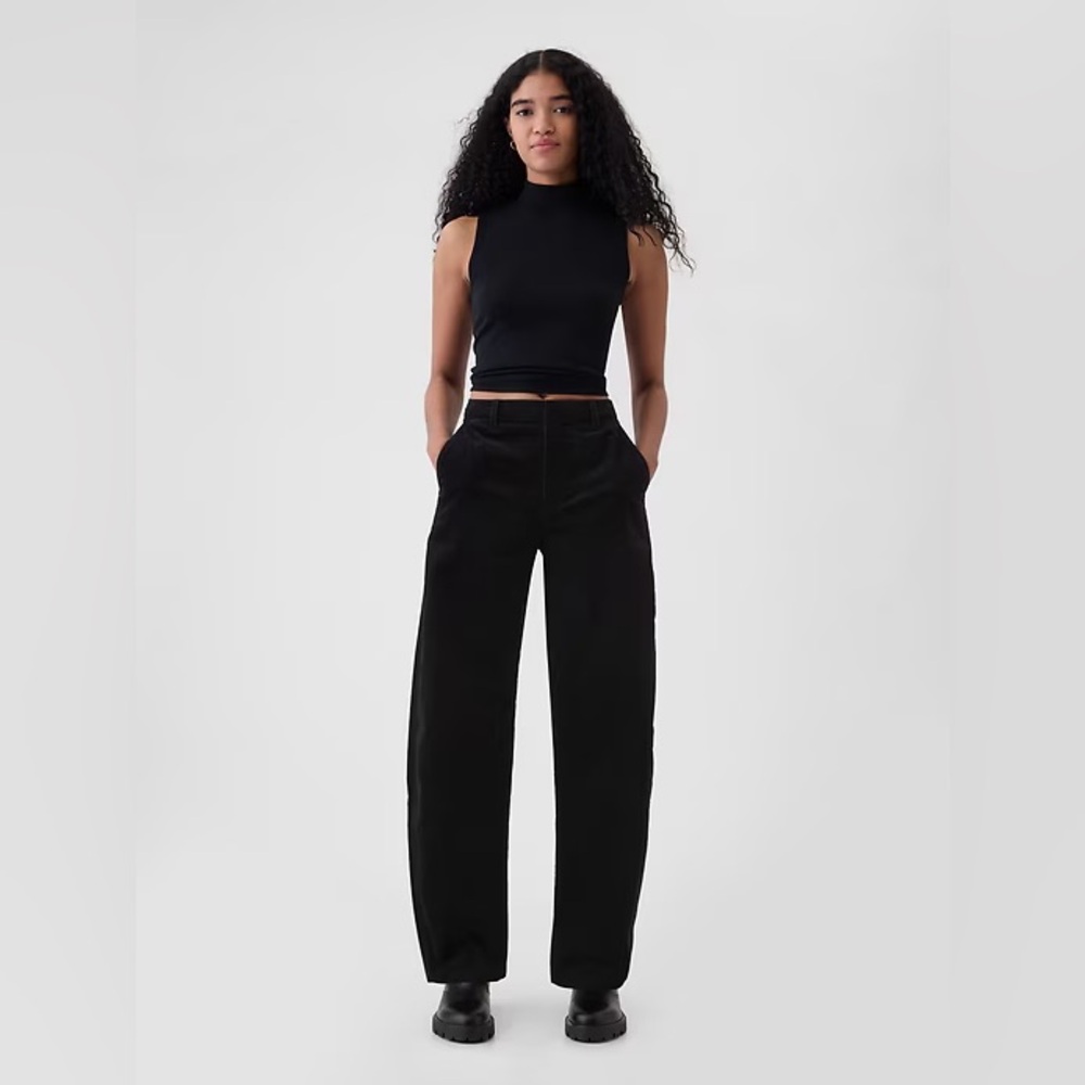 GAP High Rise corduroy Black Women's Tapered Ankle Trousers 16Tall